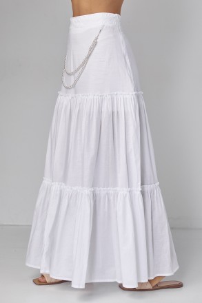 Женская длинная юбка с оборками, изготовленная из хлопкового полотна, воплощает . . фото 6
