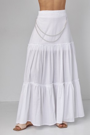 Женская длинная юбка с оборками, изготовленная из хлопкового полотна, воплощает . . фото 2