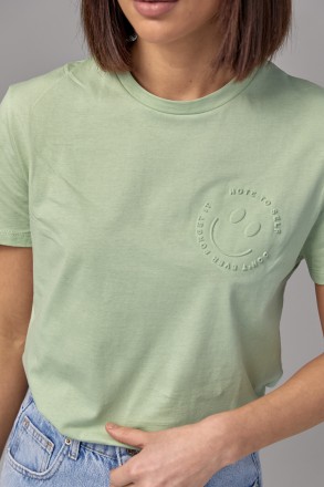 Хлопковая футболка с выпуклым принтом смайла - это уютная и стильная вещь, котор. . фото 5