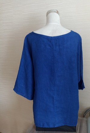Красивая женская блузка большого размера, в васильковый синем цвете. Рукав 3/4 ,. . фото 5