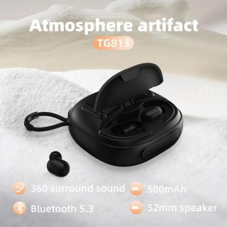 Bluetooth-колонка з навушниками TG813, з функцією speakerphone, радіо, black. . фото 4