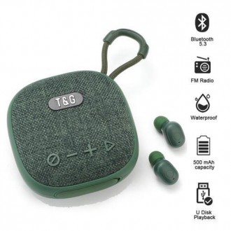 Bluetooth-колонка з навушниками TG813, з функцією speakerphone, радіо, green. . фото 2