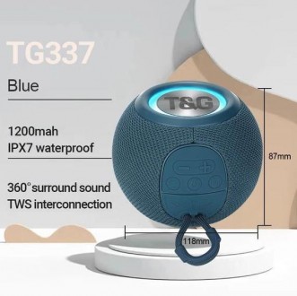 Bluetooth-колонка TG337 з RGB ПІДСВІТКАМ, speakerphone, радіо, blue. . фото 2