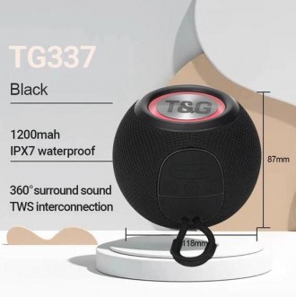 Bluetooth-колонка TG337 з RGB-підсвічувачем, speakerphone, радіо, black. . фото 2