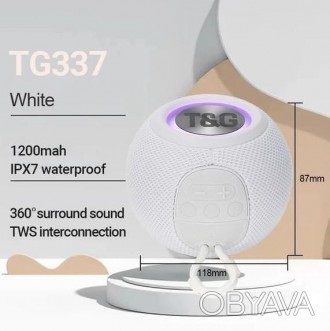 Bluetooth-колонка TG337 з RGB-підсвічувачем, speakerphone, радіо, white. . фото 1