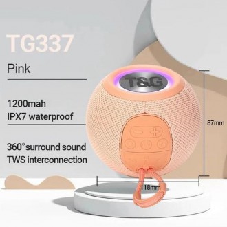 Bluetooth-колонка TG337 з RGB-підсвічувачем, speakerphone, радіо, pink. . фото 2