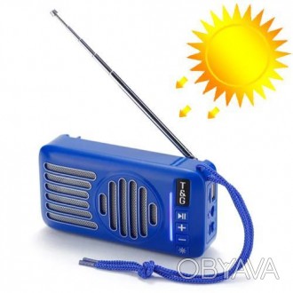 Bluetooth-колонка TG368, speakerphone, радіо, сонячна батарея, blue. . фото 1