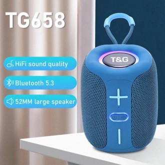 Bluetooth-колонка TG658 з RGB ПІДСВІТКАМ, speakerphone, радіо, blue. . фото 3