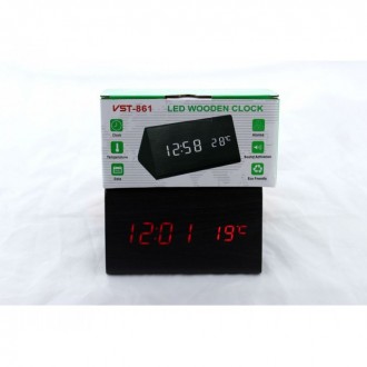 Дерев'яний Настільний годинник VST-861 світлодіодний (Червона підсвітка) Чорний
. . фото 2
