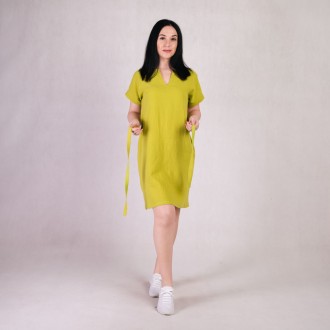 Платье женское миди из ткани муслин с поясом однотонное оливковый 44-54р.
Женско. . фото 3