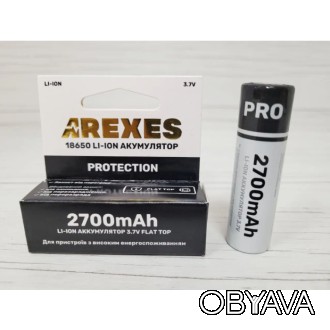 Аккумулятор Arexes 18650 Li-Ion 2700 mAh, 3.7v, реальная емкостью 2000 мАч. пред. . фото 1