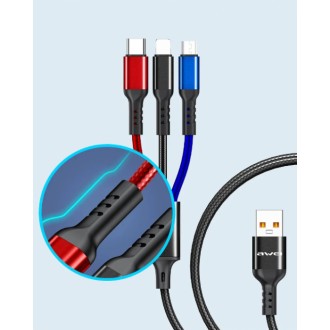 Кабель AWEI CL 971 3 в 1 USB to Type-C+Lightning+MicroUSB (1m) забезпечує широку. . фото 3