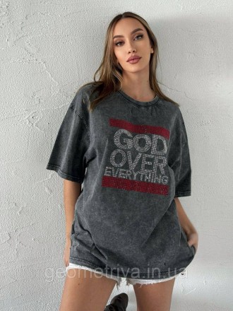 
Женская длинная футболка со стразами оверсайз серого цвета 
Широкая серая футбо. . фото 6