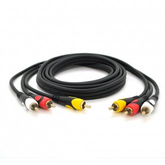 Кабель Audio-Video 3хRCA (тато) => 3хRCA (тато), GOLD connector, CU, круглий, чо. Киев. фото 1 Кабель Audio-Video 3хRCA (тато) => 3хRCA (тато), GOLD connector, CU, круглий, чо. Киев. фото 1