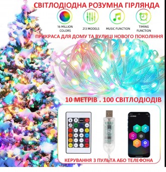 Розумна Гірлянда (Ьluetooth +Пульт)Різнокольорова (10 м. 100 Світлодіодів). Чернівці. фото 1 Розумна Гірлянда (Ьluetooth +Пульт)Різнокольорова (10 м. 100 Світлодіодів). Чернівці. фото 1