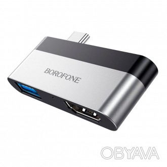 Опис: Перехідник BOROFONE DH2 Type-C(Male) - USB3.0+2*HDMI, чорний, в упаковці.Х. . фото 1