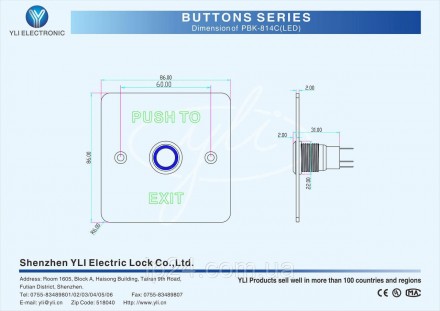 PBK-814C(LED) - кнопка виходу з нержавіючої сталі, використовується для монтажу . . фото 6
