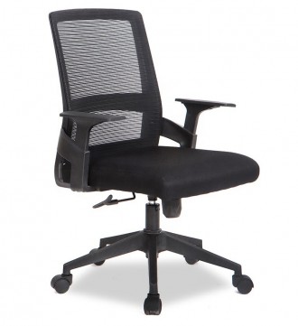 Офісне крісло чорного кольору, висока спинка з чорної сітки mesh, пластикові під. . фото 3