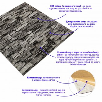 Самоклеюча 3D панель під камінь сірий піщаник 700x770x3мм (59-3) SW-00001481
Дек. . фото 3