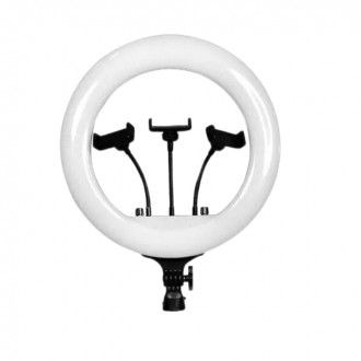 Кольцевая профессиональная светодиодная LED лампа с тремя держателями для телефо. . фото 6