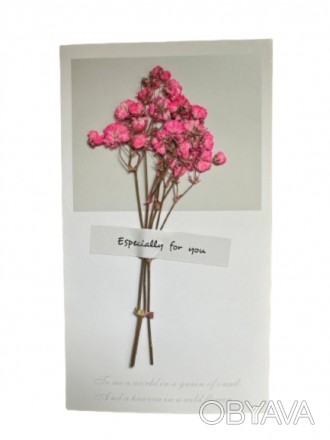 Открытка с засушенными цветами гипсофила Розовые. . фото 1