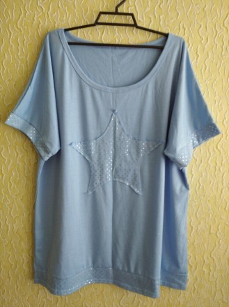 Нова батальна жіноча футболка, блакитна з серебристим візерунком, Сток.
ПОГ 58 . . фото 7