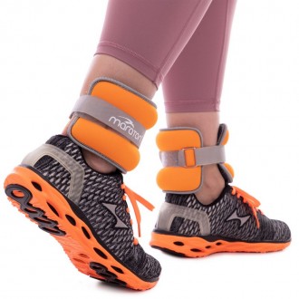 Утяжелители-манжеты для рук и ног MARATON 2x1кг оранжевый-серый для фитнеса и тр. . фото 5