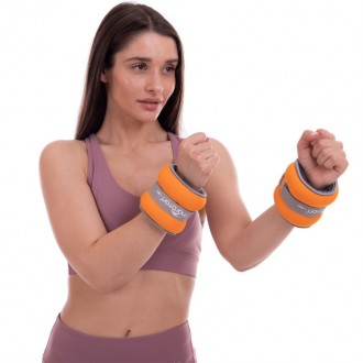 Утяжелители-манжеты для рук и ног MARATON 2x1кг оранжевый-серый для фитнеса и тр. . фото 6