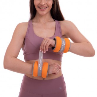 Утяжелители-манжеты для рук и ног MARATON 2x1кг оранжевый-серый для фитнеса и тр. . фото 4