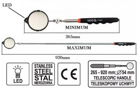 Дзеркало інспекційне YATO YT-0663 призначене для інспекції у важкодоступних місц. . фото 5