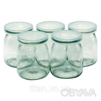 Баночки для приготування йогурту скляні з пластиковими кришками 5 шт - набір акс. . фото 1