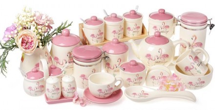 Банка кухонная "Розовый Фламинго" с крышкой - элегантная коллекция керамической . . фото 3
