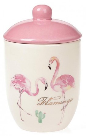 Банка кухонная "Розовый Фламинго" с крышкой - элегантная коллекция керамической . . фото 2