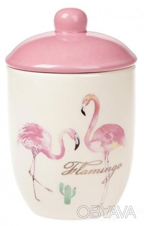Банка кухонная "Розовый Фламинго" с крышкой - элегантная коллекция керамической . . фото 1