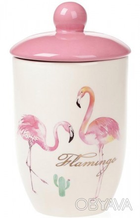Банка кухонная "Розовый Фламинго" с крышкой - элегантная коллекция керамической . . фото 1