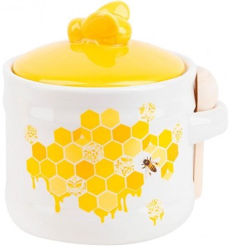 Керамическая банка-медовница с деревянной ложкой "Sweet Honey" 450мл, белая с же. Харків. фото 1 Керамическая банка-медовница с деревянной ложкой "Sweet Honey" 450мл, белая с же. Харків. фото 1