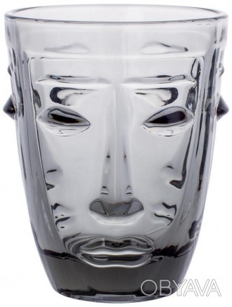 Набор 6 стеклянных стаканов Ariadne "Face Grey" из серого полупрозрачного стекла. . фото 1