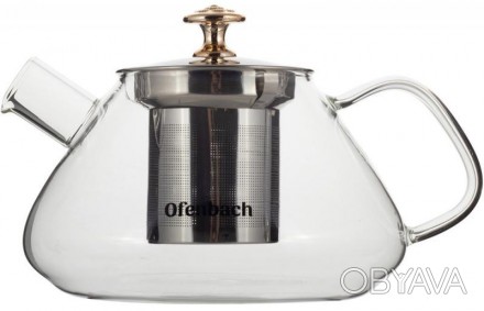 Чайник стеклянный заварочный Ofenbach с металлическим ситечком для заваривания ч. . фото 1