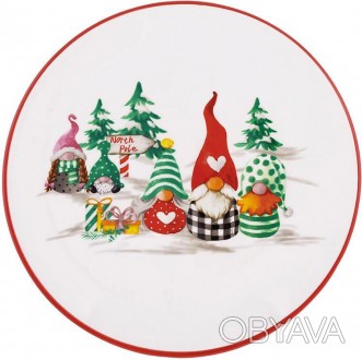 Тарелка обеденная "Гномы с Подарками" - цветная керамическая посуда для детей и . . фото 1