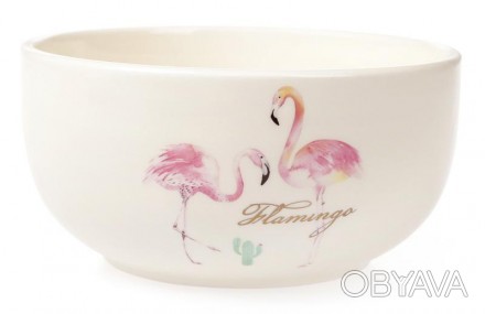 Пиала "Розовый Фламинго" - элегантная коллекция керамической посуды с рисунком в. . фото 1