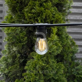 Уличная Ретро Гирлянда Тесла с круглым проводом 10 метров на 20 филаментных ламп. . фото 3