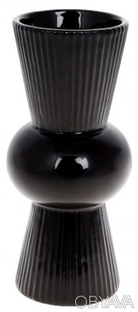 Керамическая ваза коллекции "Stone Flower", черного цвета. Размер: 10х10х22.6см.. . фото 1