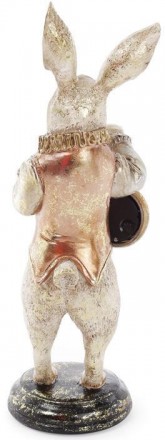 Декоративная фигурка с часами "Белый Кролик в медном кафтане". Полистоун - искус. . фото 3