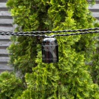 Черная Ретро гирлянда Эдисона 15 метров + 2 метра провода к вилке на 30 патронов. . фото 4
