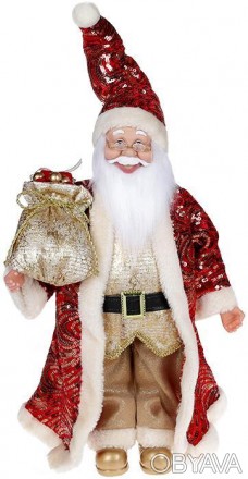 Декоративная фигура "Санта с мешком" красный с золотом. Материал - ткань, пласти. . фото 1