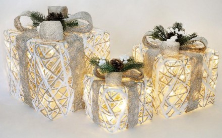 Набор декоративных подарков - 3 коробки с LED-подсветкой. Размеры коробок: 15х20. . фото 3