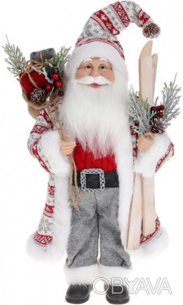 Фигура «Санта с мешком и лыжами» (мягкая игрушка), пестрый. Материал - ткань, пл. . фото 1