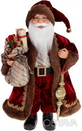 Фигура «Санта с посохом и мешком» (мягкая игрушка), красный. Материал - ткань, п. . фото 1