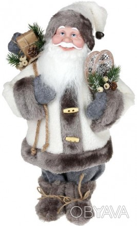 Фигура «Санта с подарками» (мягкая игрушка), серый с белым. Материал - ткань, пл. . фото 1