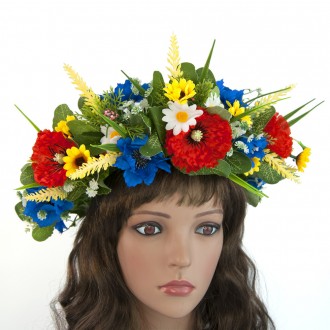 Український вінок Цвєтану з маками та волошками 11236 виконаний з штучних квітів. . фото 3